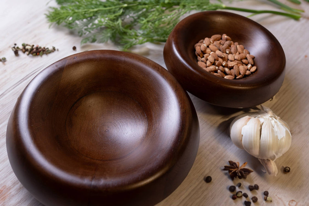 Sm Round Turned Serving Bowl Dark Walnut Dia 9.84"