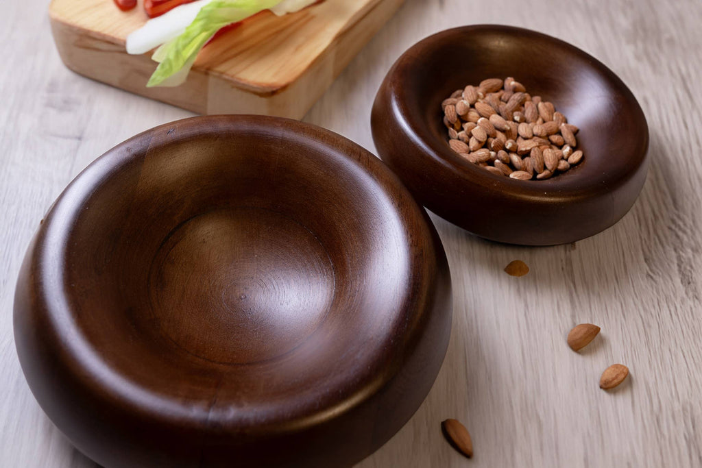 Lg Round Turned Serving Bowl Dark Walnut Dia 12"