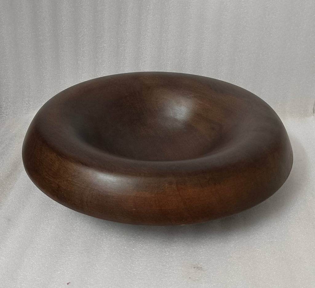 Lg Round Turned Serving Bowl Dark Walnut Dia 12"