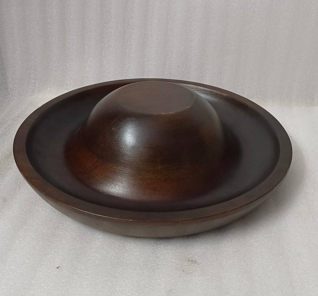 Lg Round Turned Serving Bowl Dark Walnut Dia 12"