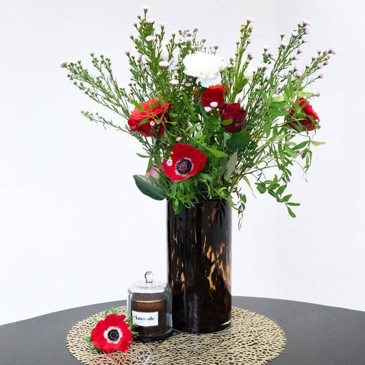 Brown leopard tube vase gm D12 H23cm