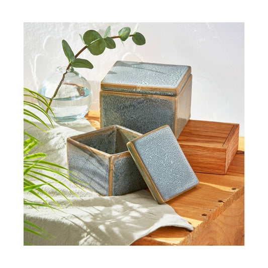 Decorative Stoneware Box Medium - Blue
