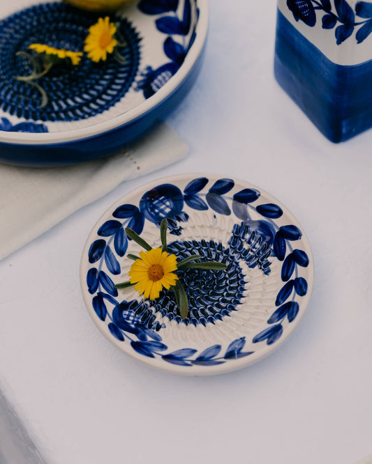 Ceramic Garlic Grater Plate - Small Blue Traditional - Nerja