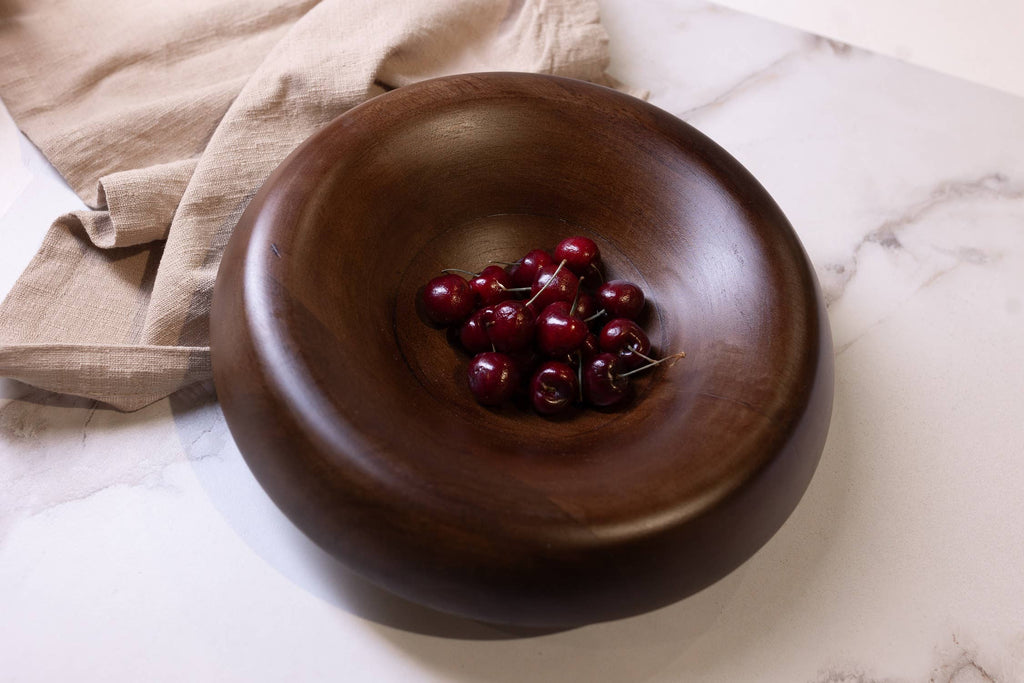 Sm Round Turned Serving Bowl Dark Walnut Dia 9.84"
