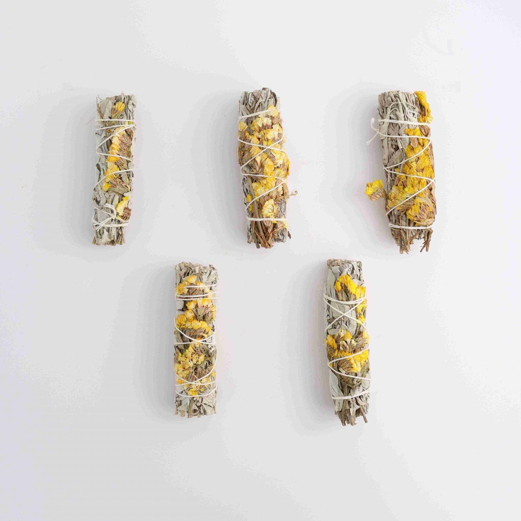 White Sage with Yellow Sinuata Smudge Stick
