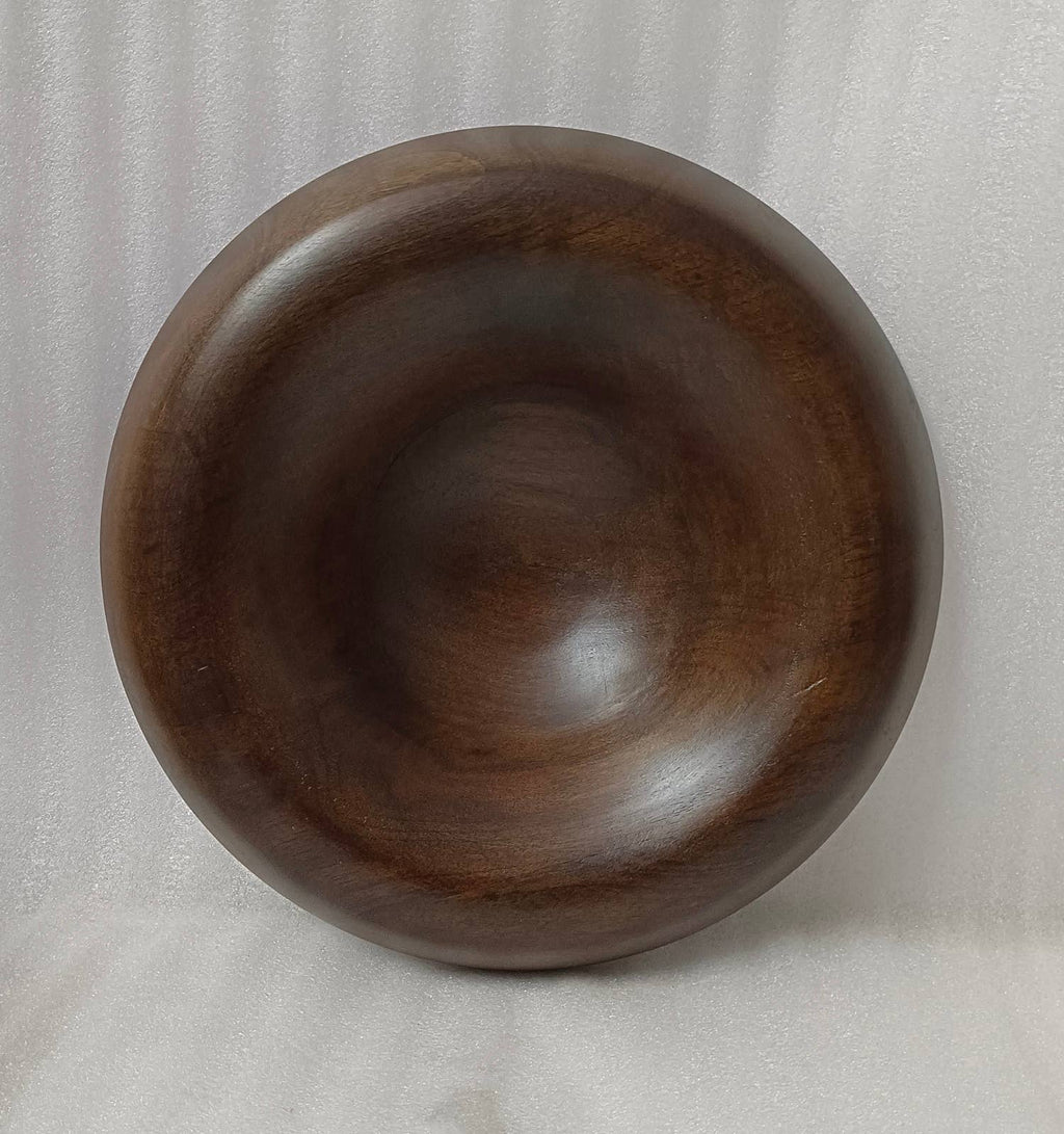 Lg Round Turned Serving Bowl Dark Walnut Dia 12"