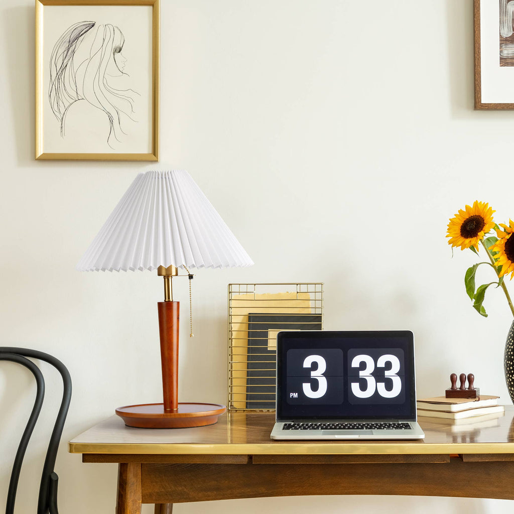 Elegant Wood and Metal Table Lamp with Fabric Shade