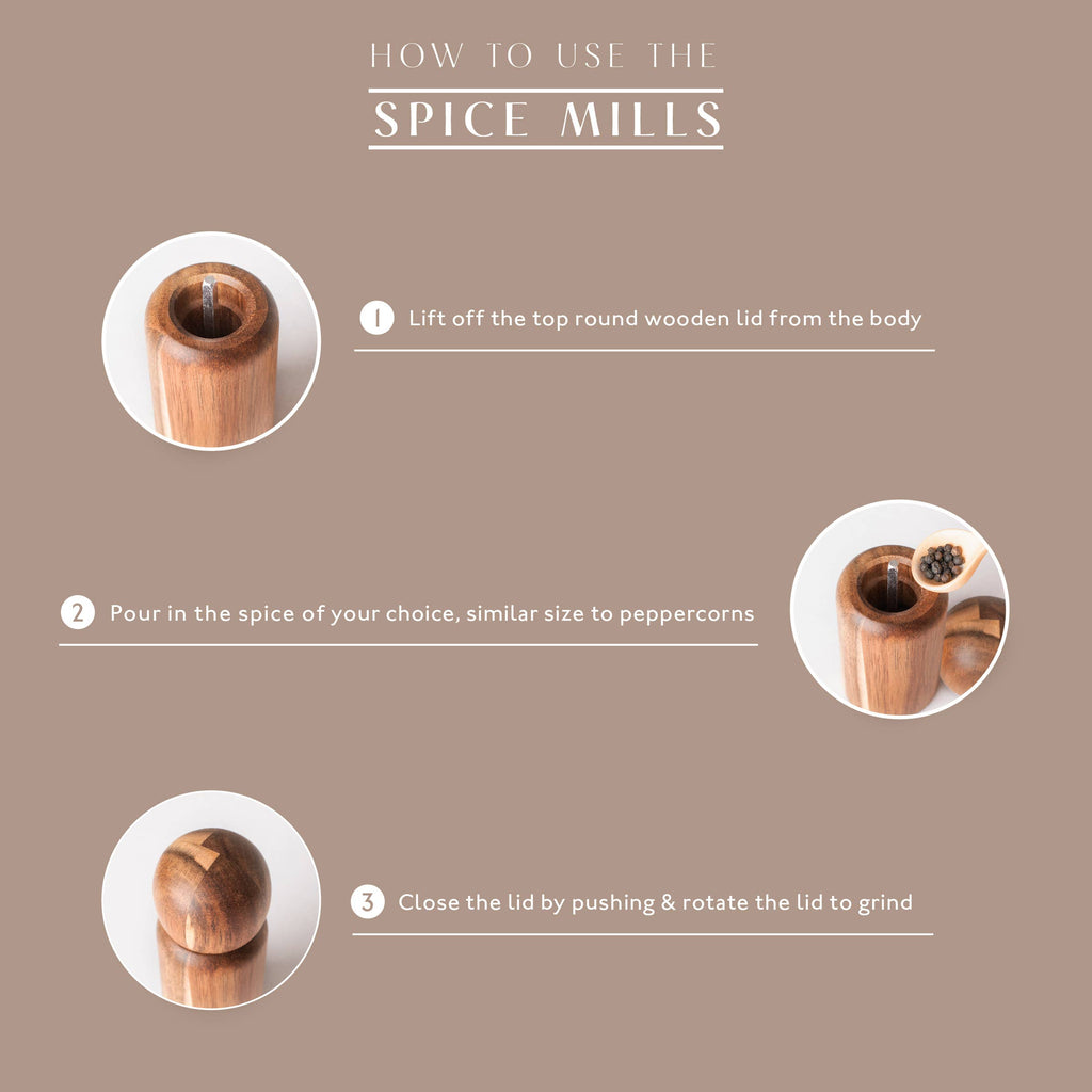 Guayabo Spice Mills (2-Pack, Grinders) - Acacia Wood