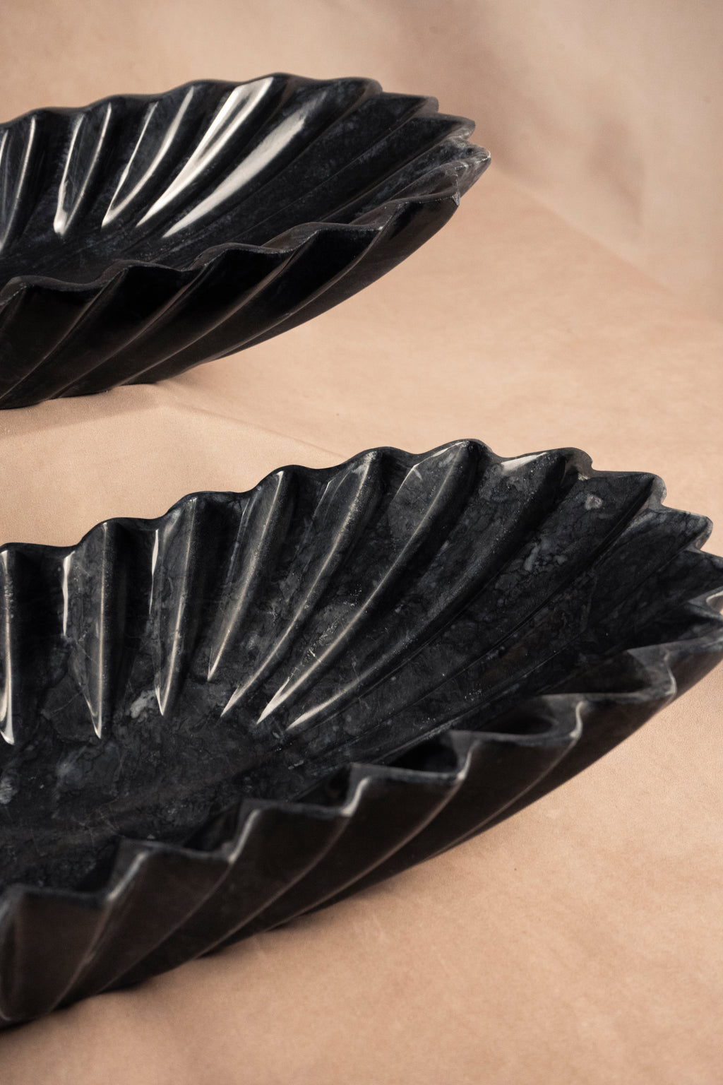 Oblong Fluted Bowl - Jet Black Marble