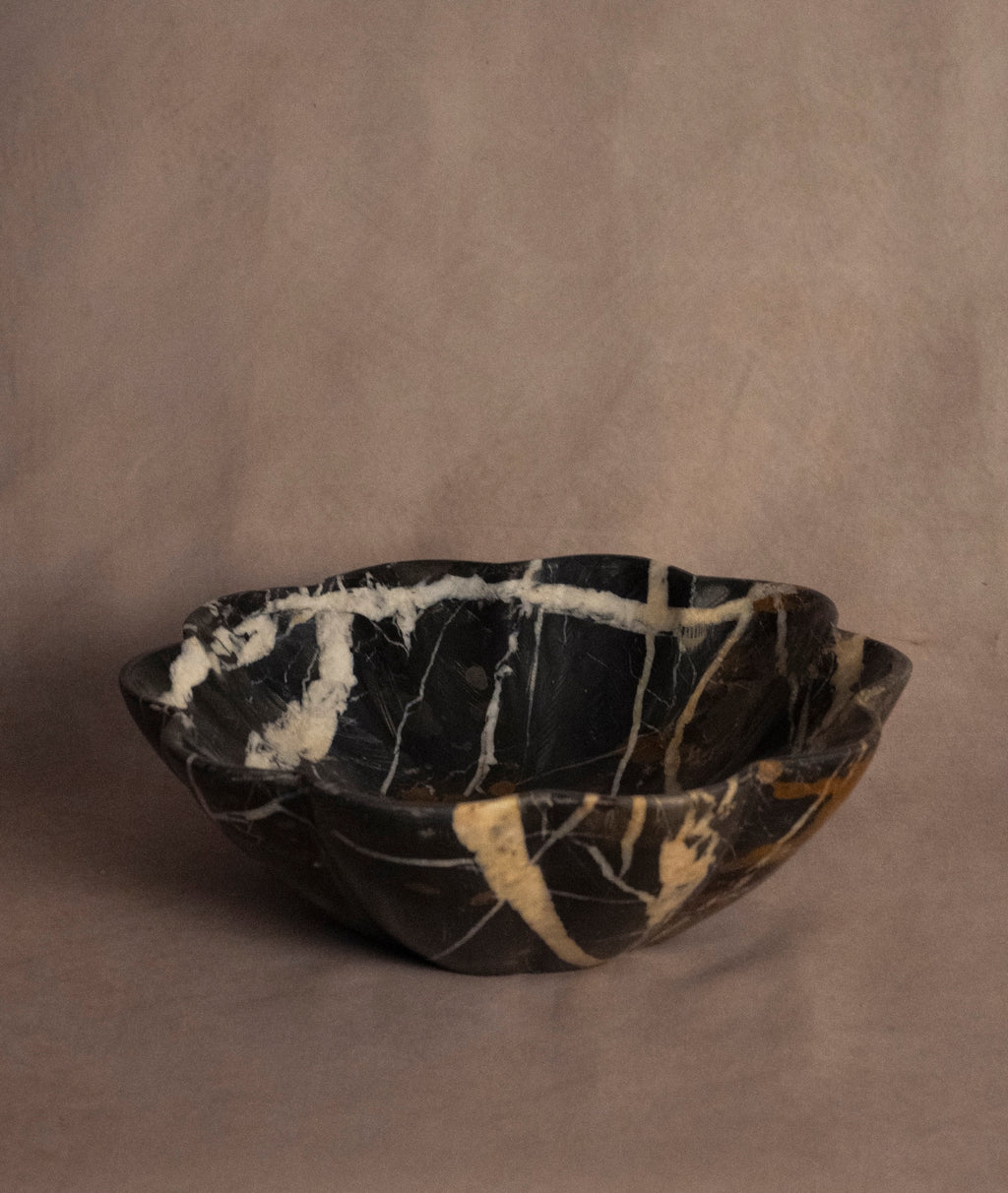 Fluted Bowl Black & Gold Marble