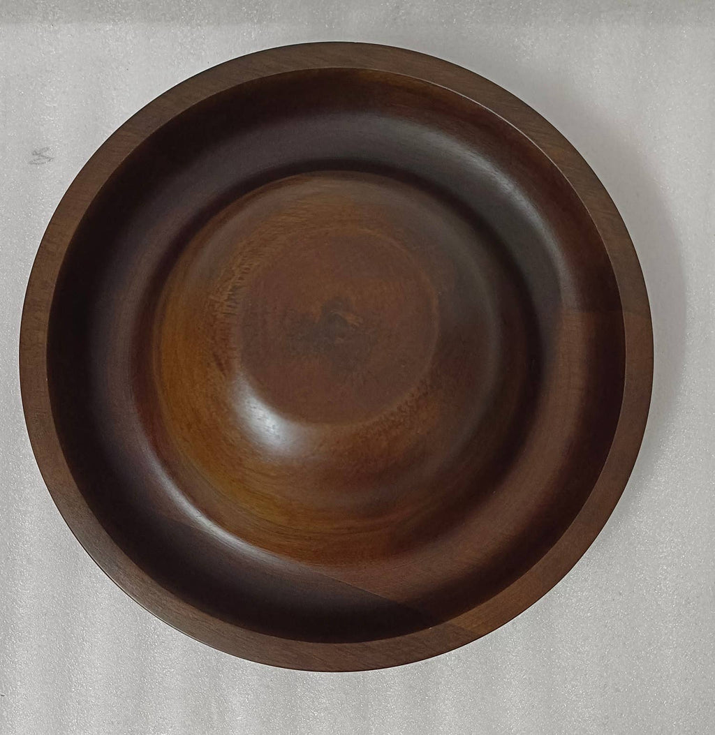 Sm Round Turned Serving Bowl Dark Walnut Dia 9.84"