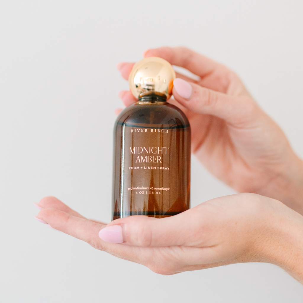Midnight Amber- 4 oz Amber Glass Room+Linen Spray- Gold Top