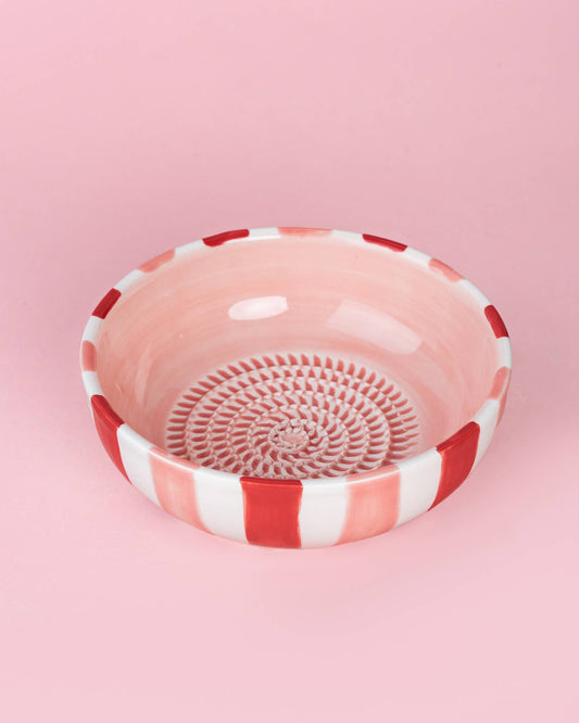 Ceramic Garlic Grater Plate - Medium Pink & Red - Sweetheart