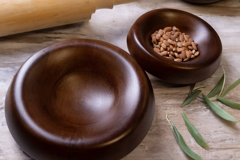 Sm Round Turned Serving Bowl Dark Walnut Dia 9.84"