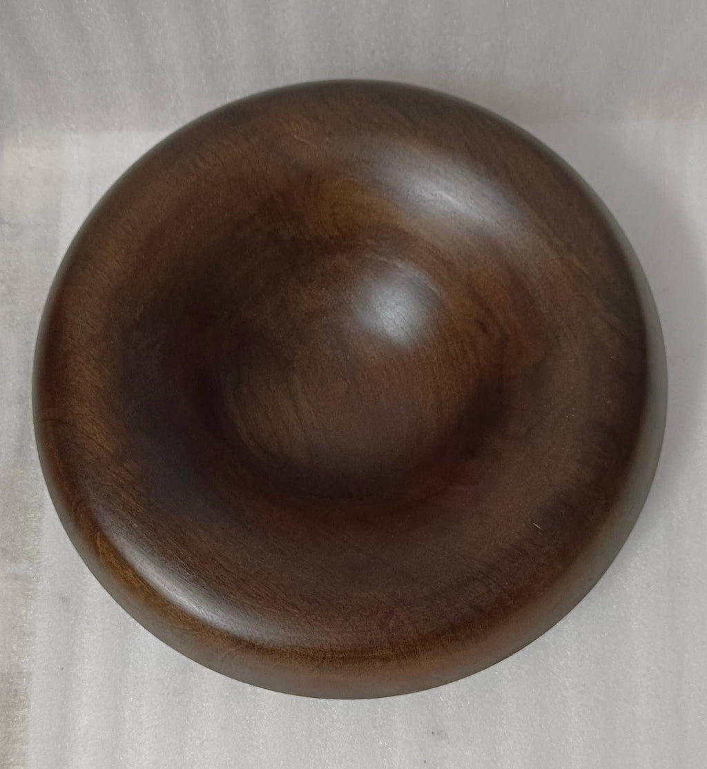 Lg Round Turned Serving Bowl Dark Walnut Dia 12"
