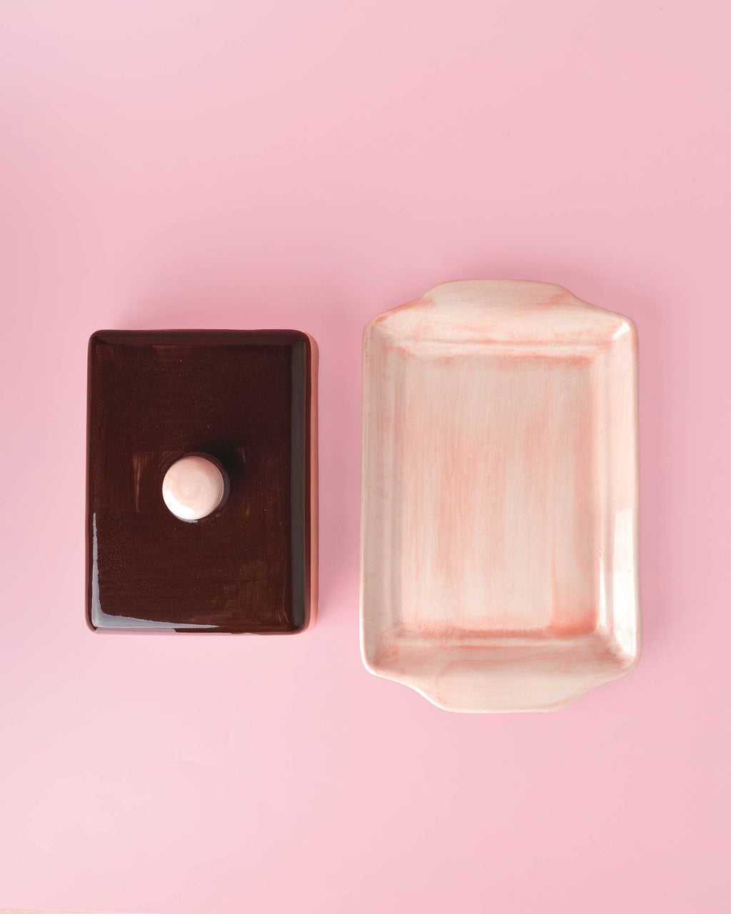 Artisanal Ceramic Butter Dish – Pink & Brown / CHOCOLATE
