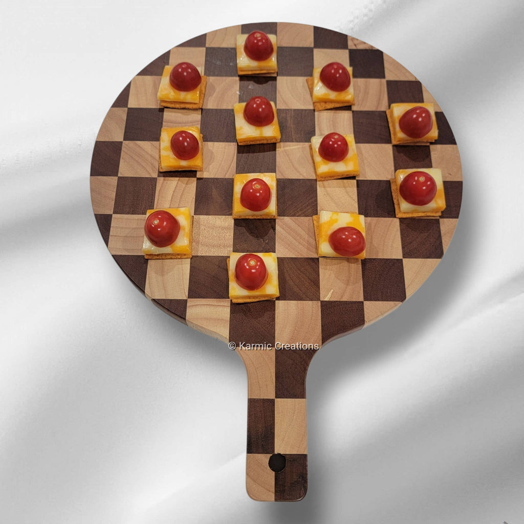 Round Charcuterie Board with Handle. Cheese Serving Board.
