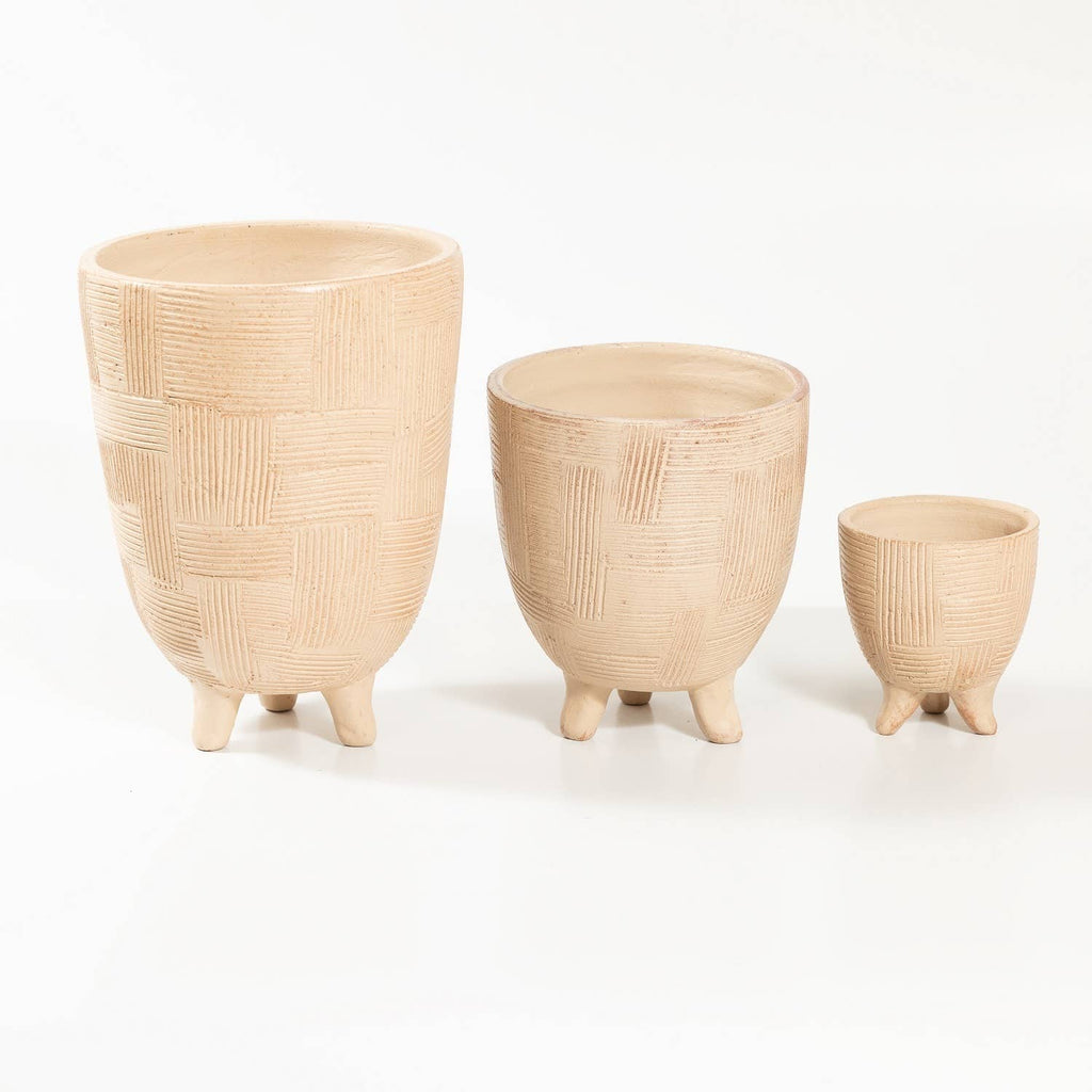 Sm Footed Pot Beige White Dia 5.25" & H 4.75"
