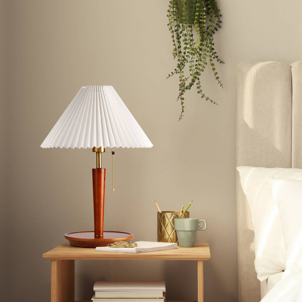 Elegant Wood and Metal Table Lamp with Fabric Shade