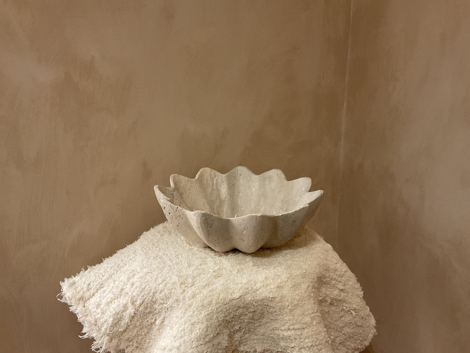 FLUTED BOWL TRAVERTINE 12X12X4 - Marigold Market