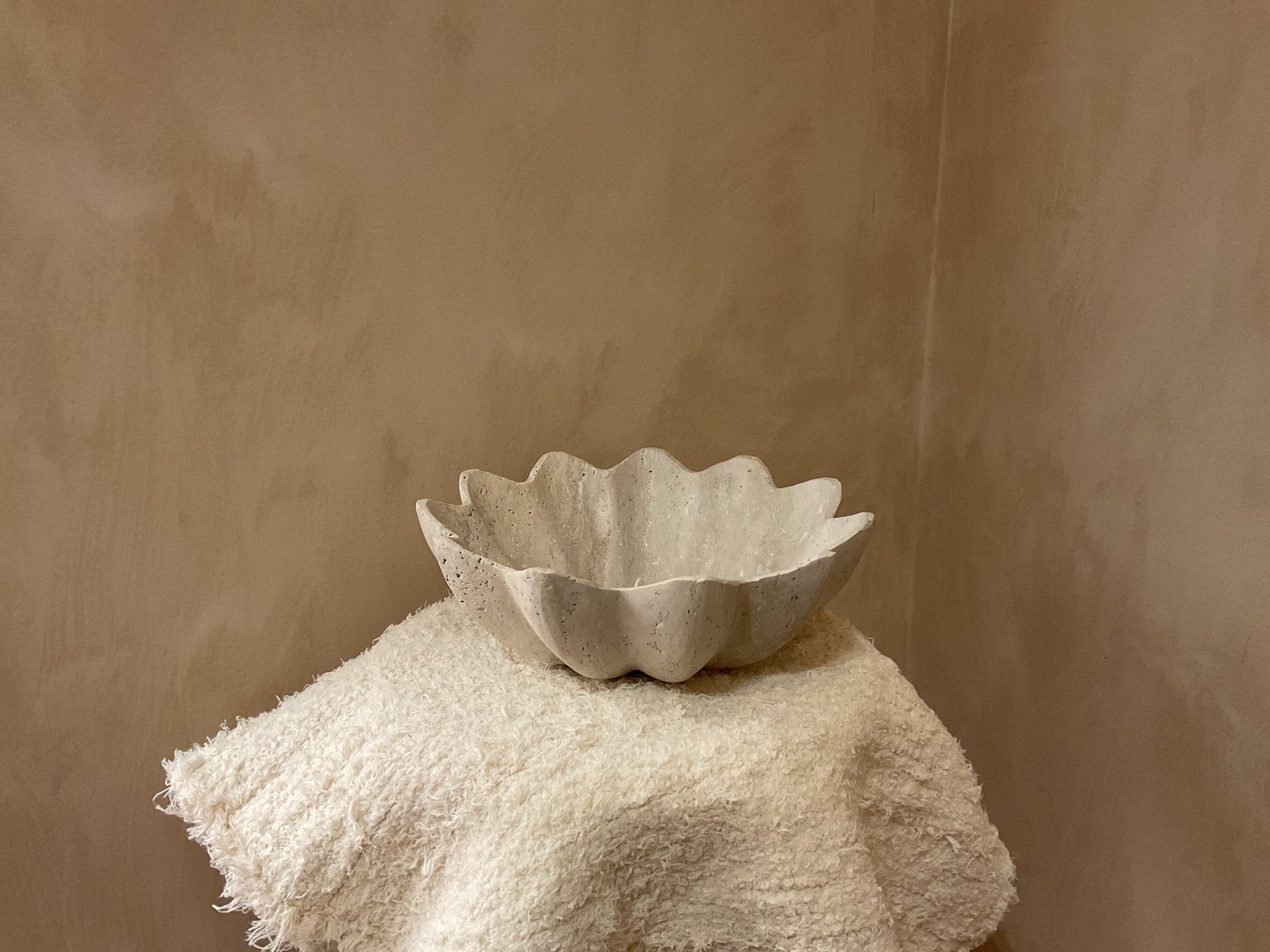 FLUTED BOWL TRAVERTINE 12X12X4 - Marigold Market