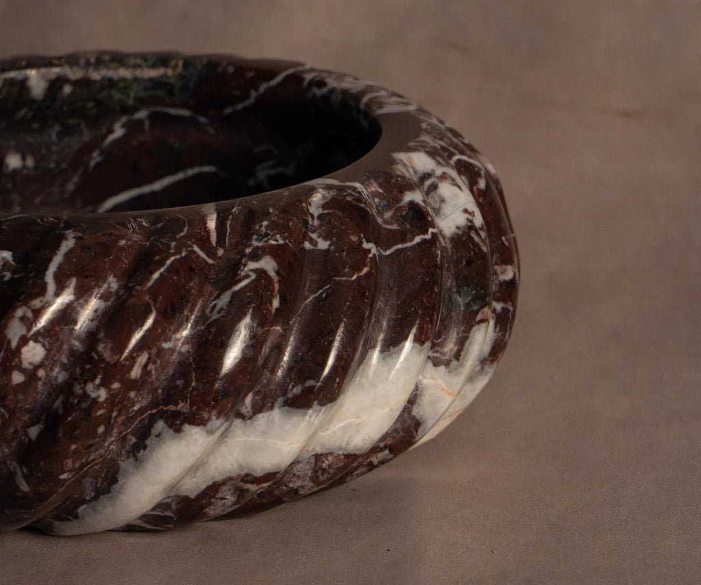 Classic Medium Marble Bowl - Red Zebra Marble  - Shown in a real-life setting