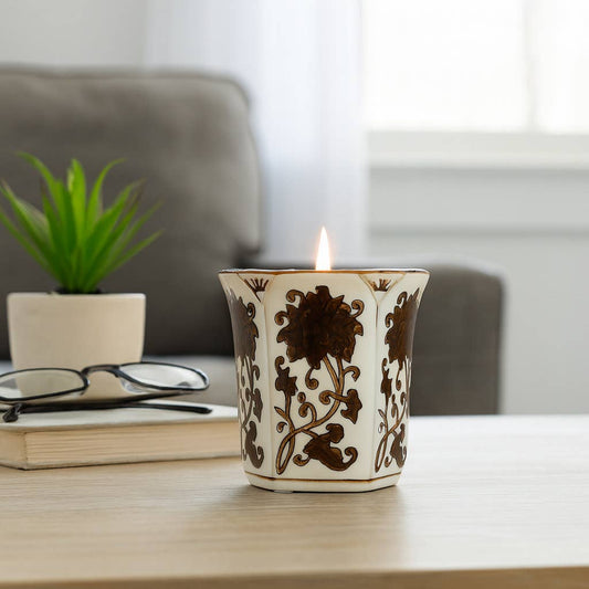 Lavender Verbena Brown Ceramic Fluted Scented Candle