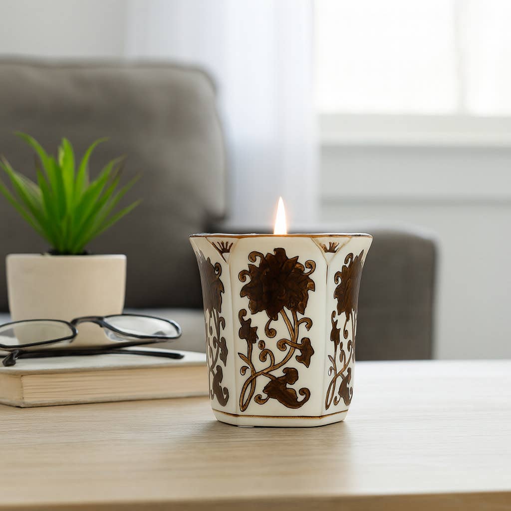 Lavender Verbena Brown Ceramic Fluted Scented Candle