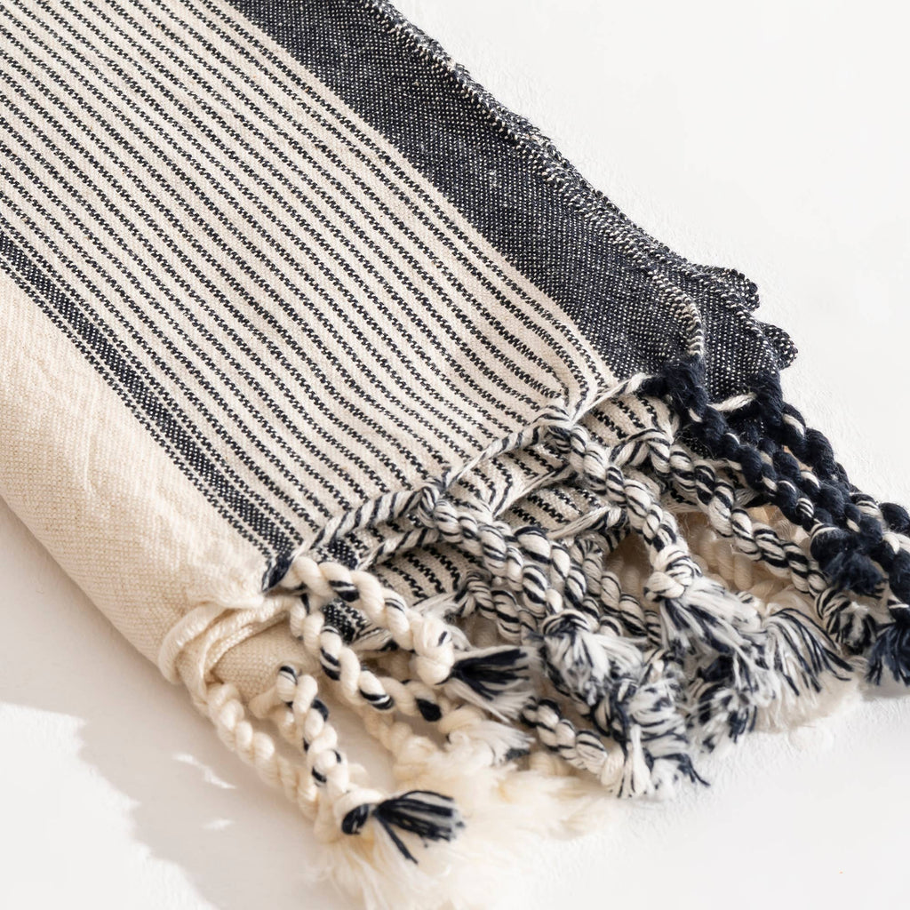 Turkish Hand/Dish Towels Peshtemal - Striped Black