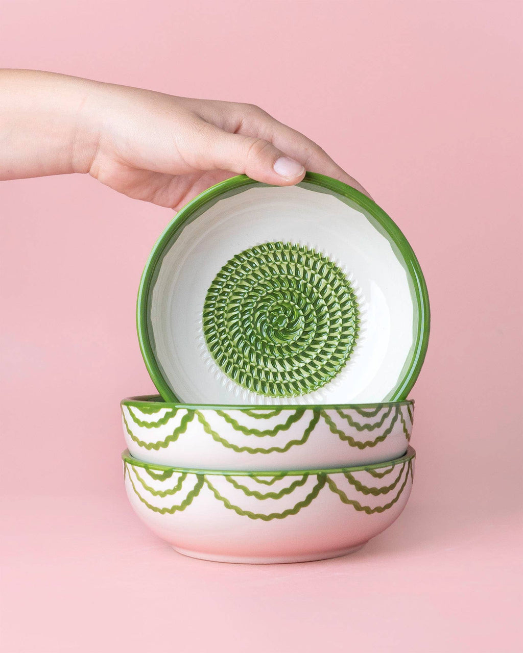 Medium Ceramic Garlic Grater Bowl - Green Roots
