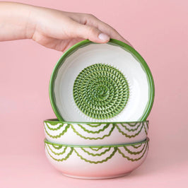 Medium Ceramic Garlic Grater Bowl - Green Roots