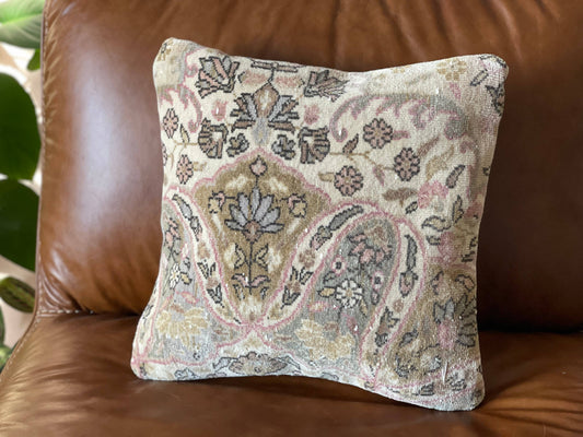 Ladic - Turkish Rug Pillow - Floral Coral