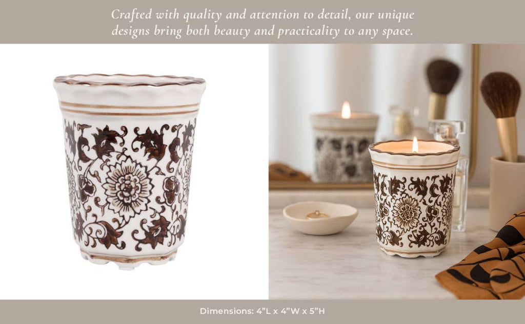 Jasmine Brown and White Ceramic Scented Candle