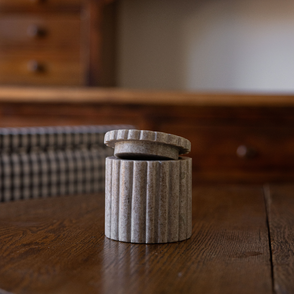 Beige Gray Marble Fluted Jar