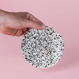 Small Ceramic Garlic Grater Plate - Black & White - Galaxy - Someone holding the product