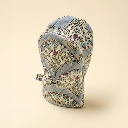 Sakura Block Print Oven Mitt - Blue