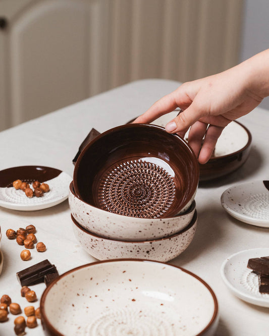 Garlic Grater Plate - Medium Ceramic - Brownie