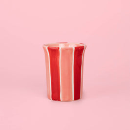 Artisanal Ceramic Mug - Red & Pink Striped Sweetheart