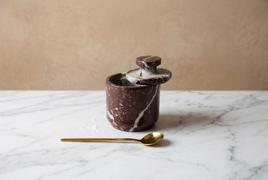 Red Marble Salt Cellar with Spoon