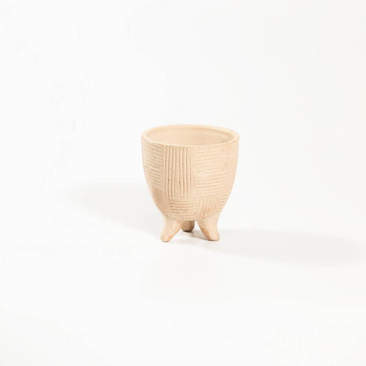 Sm Footed Pot Beige White Dia 5.25" & H 4.75"