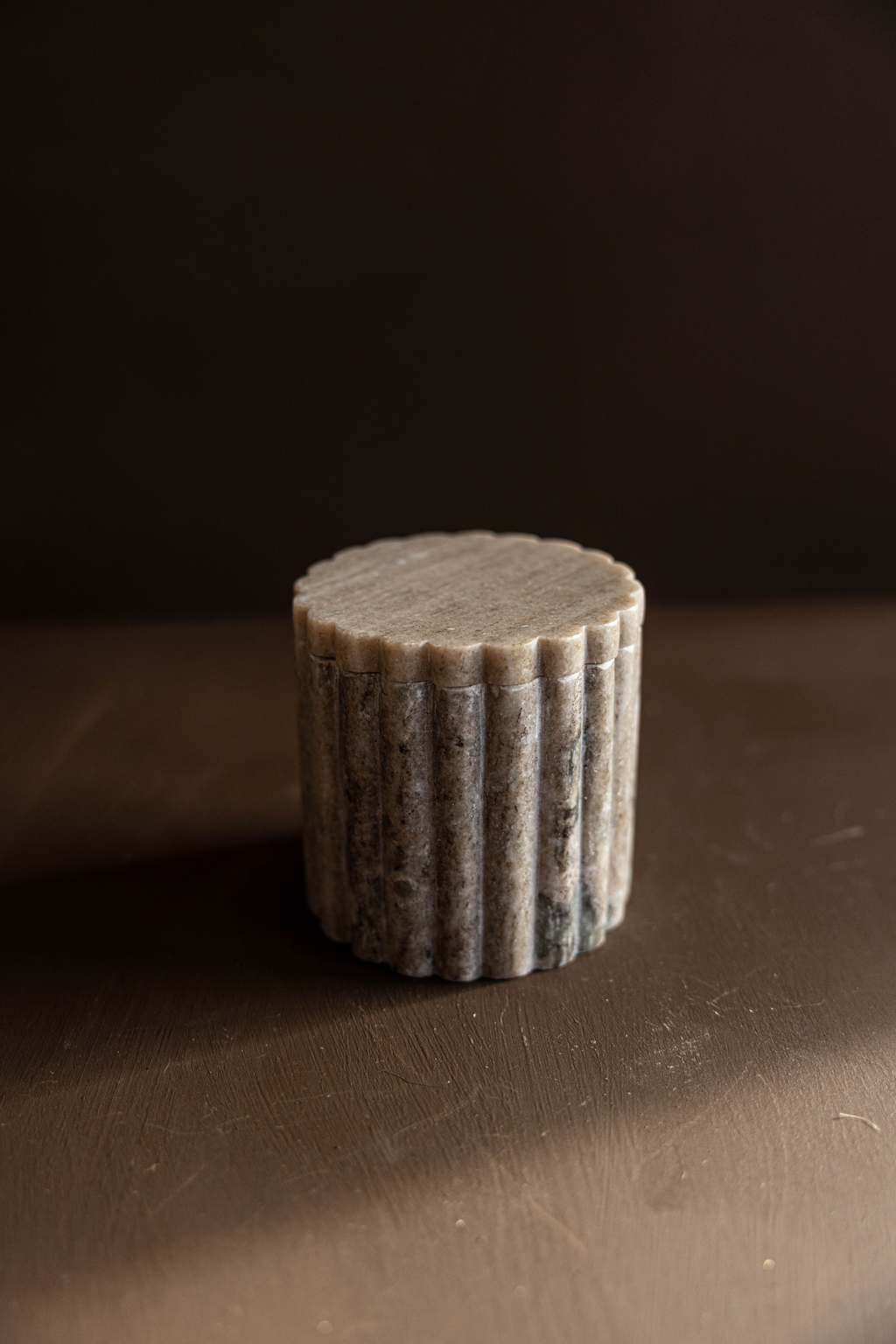 Beige Gray Marble Fluted Jar