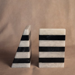 Statement Striped Black & White Bookends - Black and White Marble