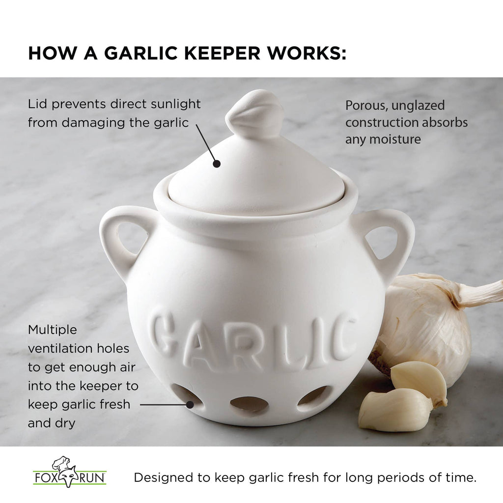 Ceramic Garlic Keeper, White, 5.75" x 5.25" x 5.5"