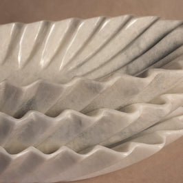Heirloom Oblong Fluted Bowl - White Ziarat Marble - Large - grouped arrangement