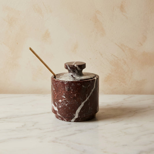 Red Marble Salt Cellar with Spoon