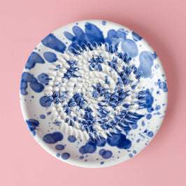 Small Ceramic Garlic Grater Plate - Blue & White - top view