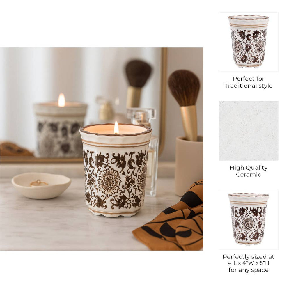Jasmine Brown and White Ceramic Scented Candle