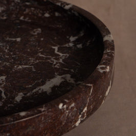 Raised Pedestal Fruit Dish - Red Zebra Marble - close-up detail