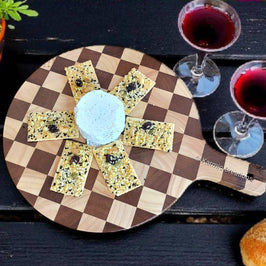 Round Charcuterie Board with Handle. Cheese Serving Board.