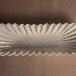 Heirloom Oblong Fluted Bowl - White Ziarat Marble - Large - Top view